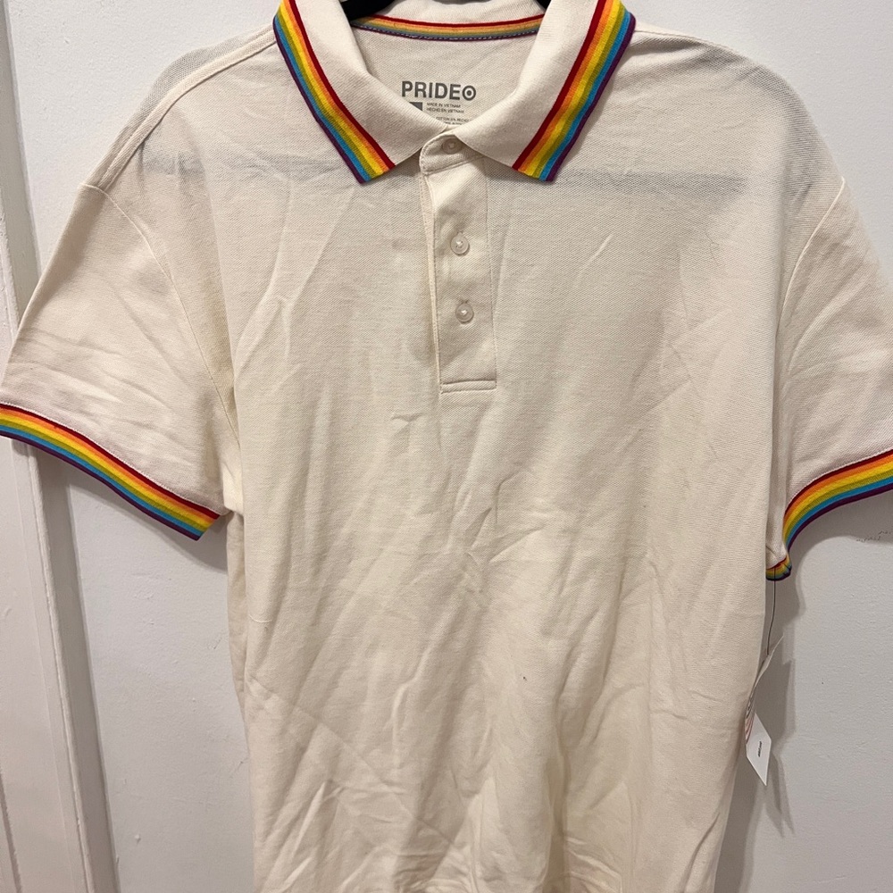 Pride Cream Polo Shirt with Rainbow Accents